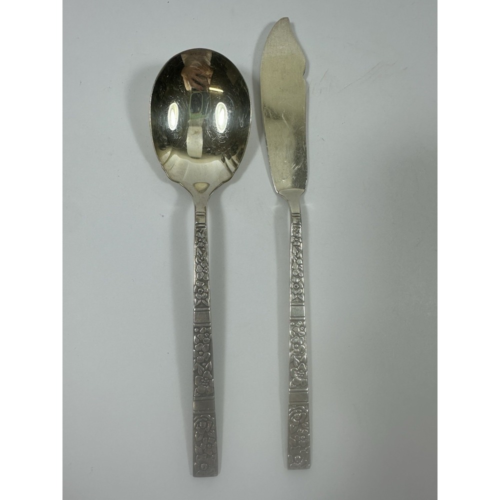 Rogers 1881 Venetian Garden Silverplate Sugar Spoon & Master Butter Knife Set